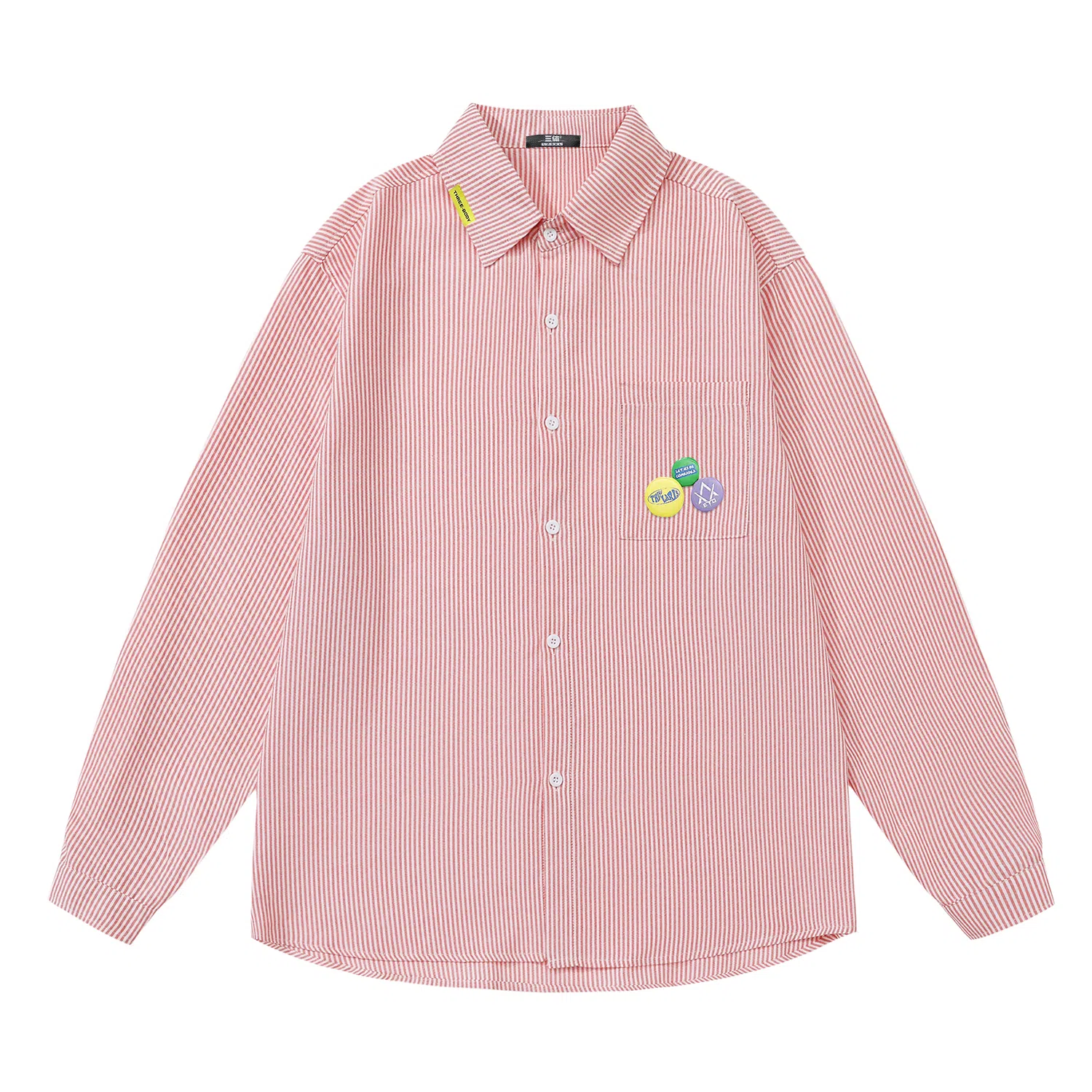 三体 你们都是虫子系列 复古美式简约基础款字母印花长款时尚百搭舒适透气薄款翻领条纹开衫休闲学生多巴胺长袖衬衫 男女同款