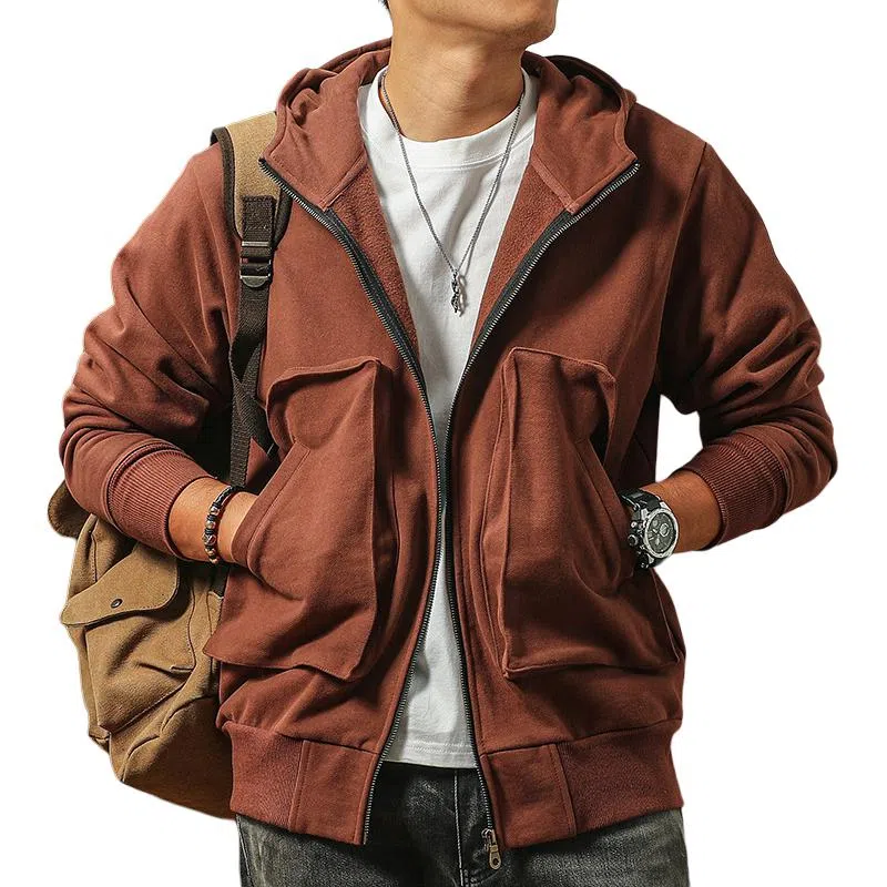 季言 纯色休闲重磅卫衣 男款 砖红色