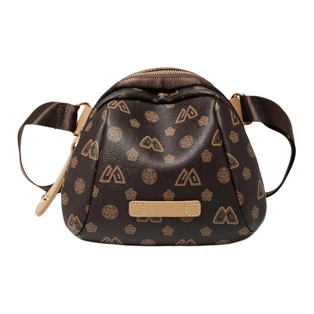 老人头 时尚简约小众印花 合成革 单肩斜挎包 女款 咖色