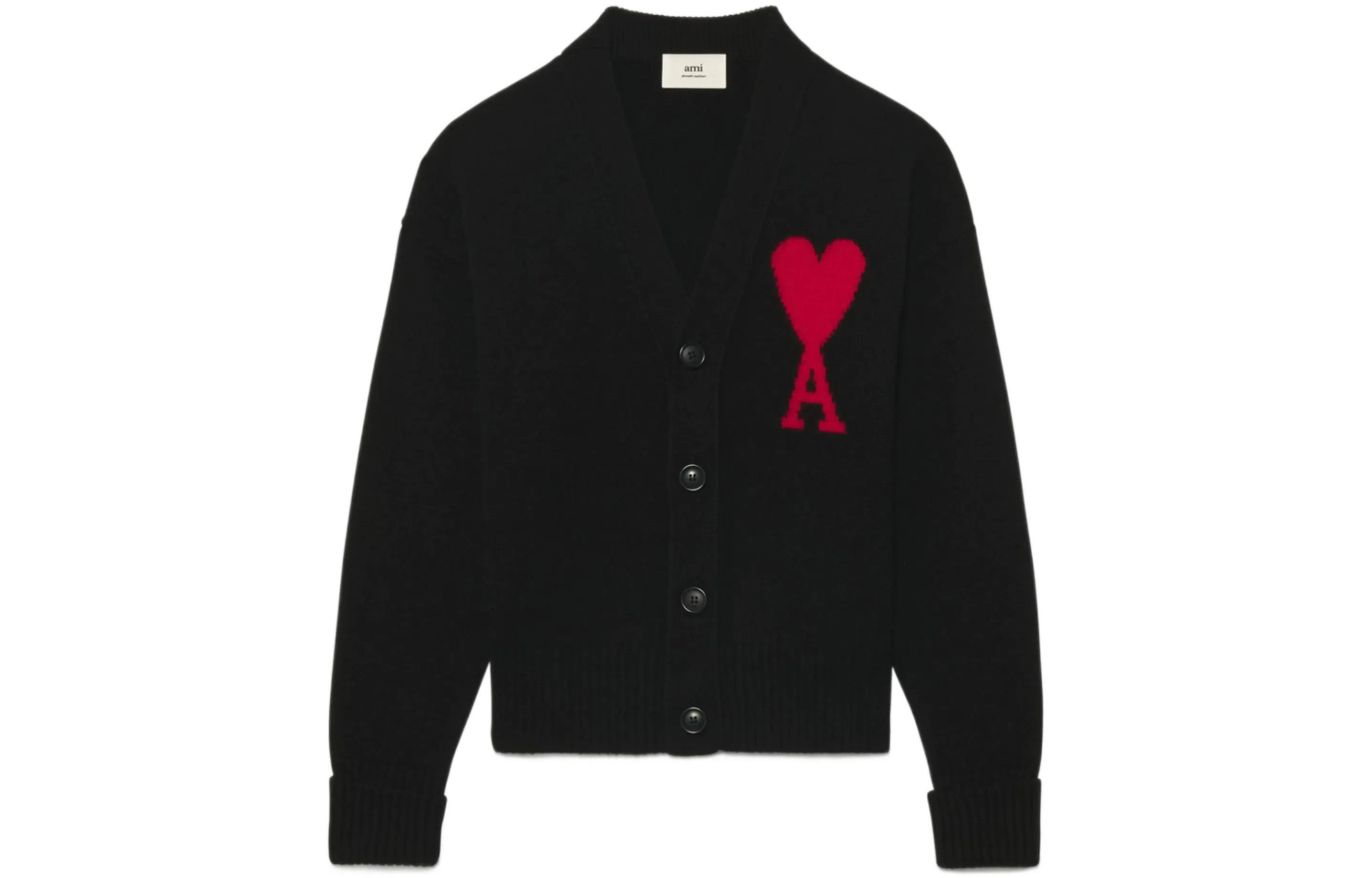 AMIPARIS FW22 Love Heart Logo Wool Cardigan Black