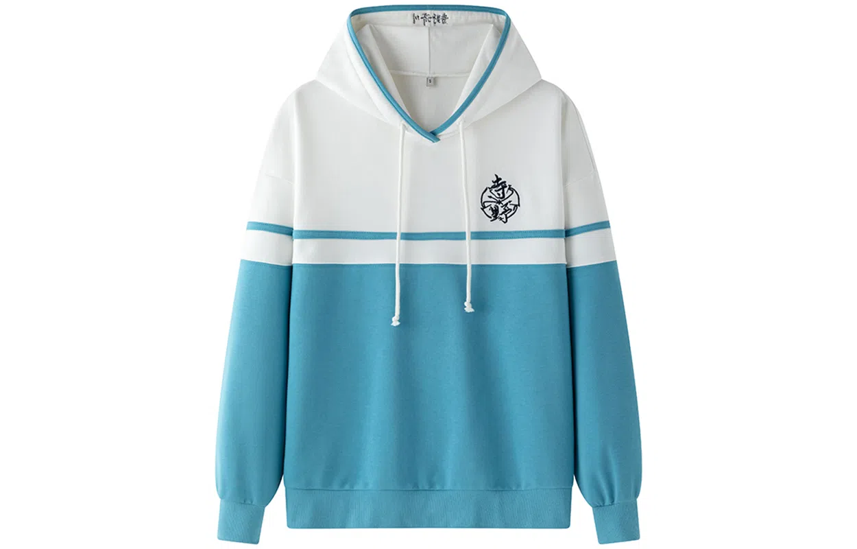 东鲸岁时记 宽松潮流小个子撞色拼接外套帽衫卫衣 男女同款 蓝白色