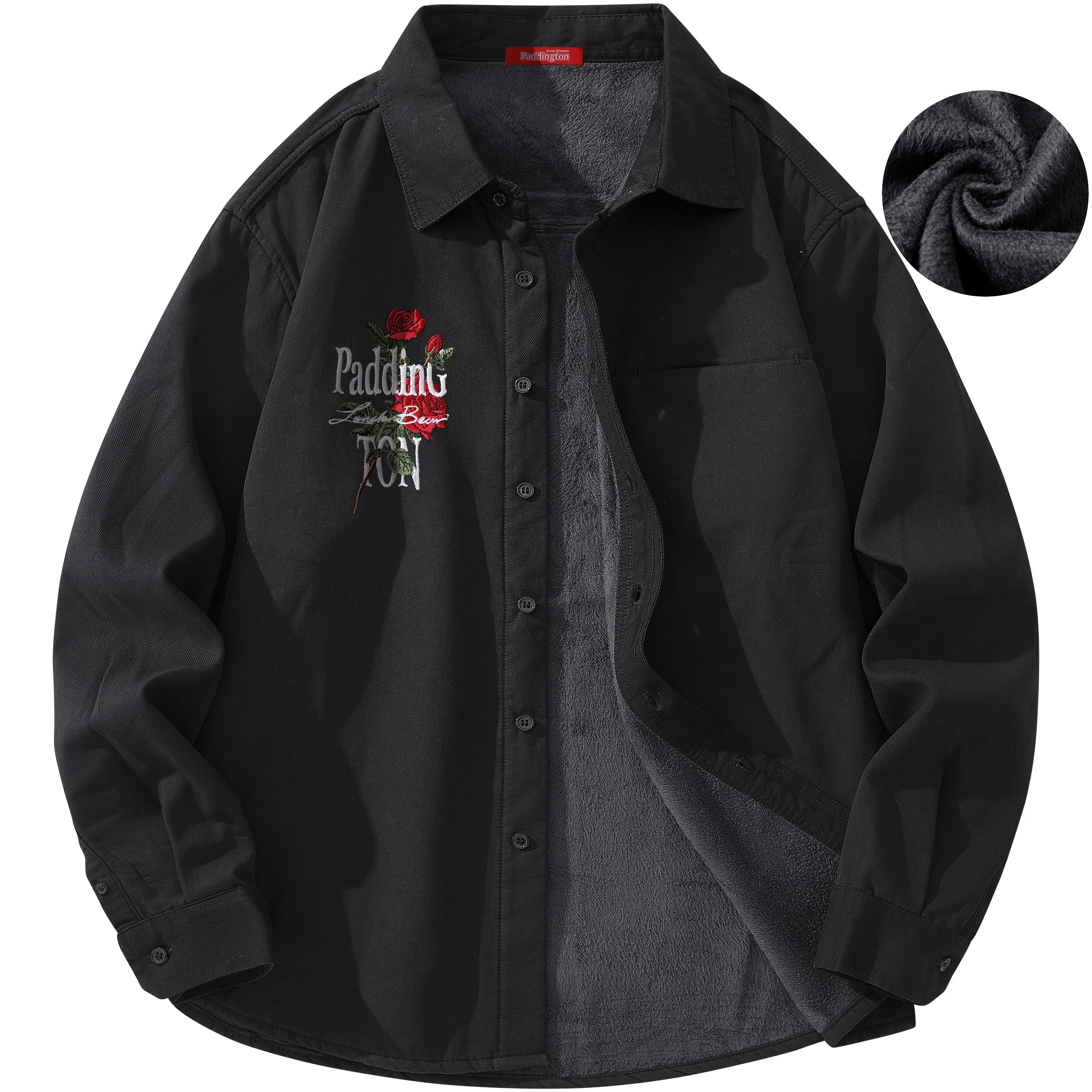 帕丁顿熊 绅士小熊玫瑰花高端万针刺绣休闲潮流百搭美式宽松长袖衬衫 男女同款