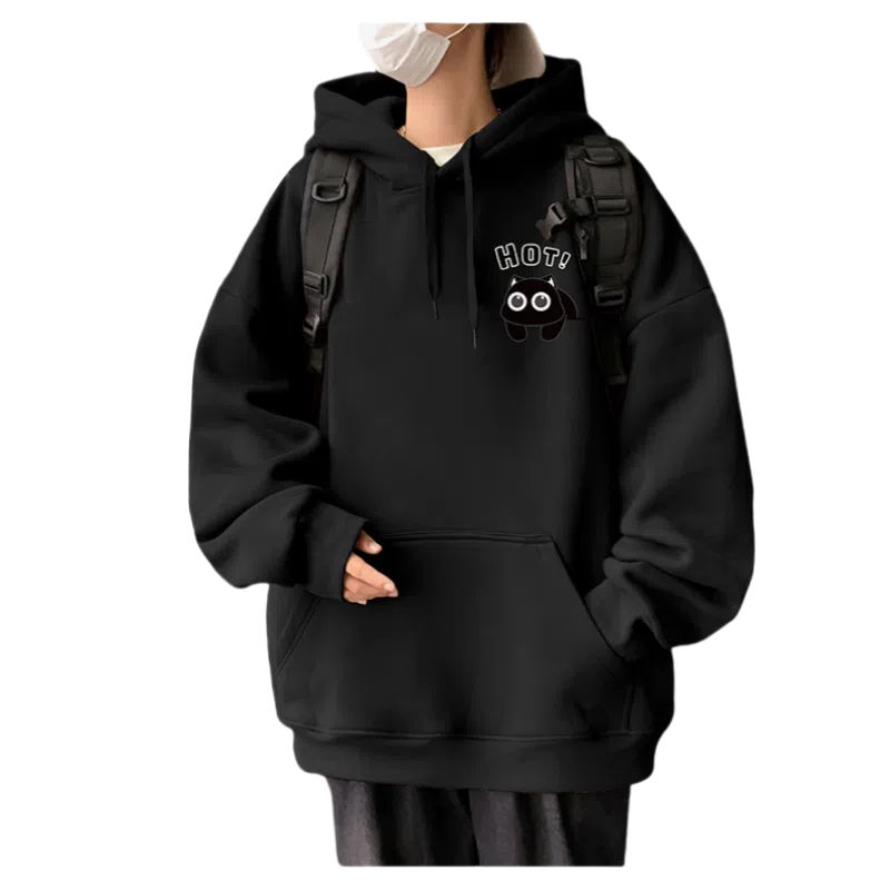 北极绒 连帽纯棉落肩套头美式字母卡通印花简约潮牌宽松卫衣 男