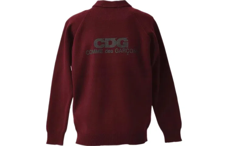 CDG Logo V-Neck Knit Sweater Burgundy