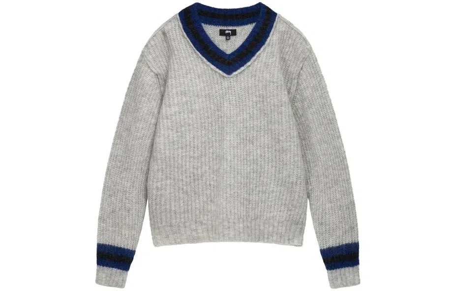 Stussy FW22 V-Neck Pullover Wool Sweater Gray
