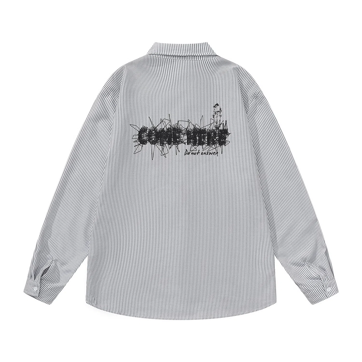 三体 你们都是虫子系列 复古美式简约基础款字母印花长款时尚百搭舒适透气薄款翻领条纹开衫休闲学生多巴胺长袖衬衫 男女同款