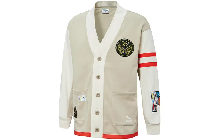 PUMA Logo Colorblock Knit Sweater Off-White