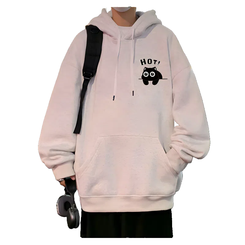 北极绒 连帽纯棉落肩套头美式字母卡通印花简约潮牌宽松卫衣 男