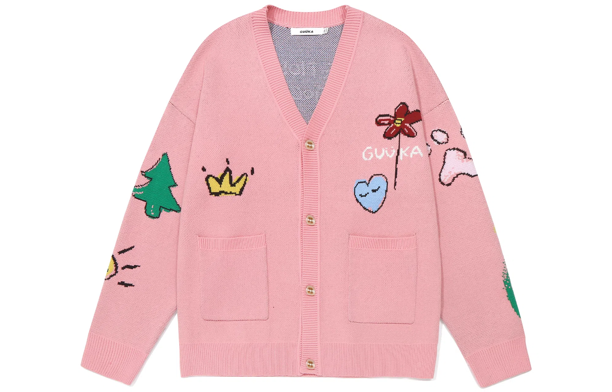 Guuka V-Neck Cardigan Pink