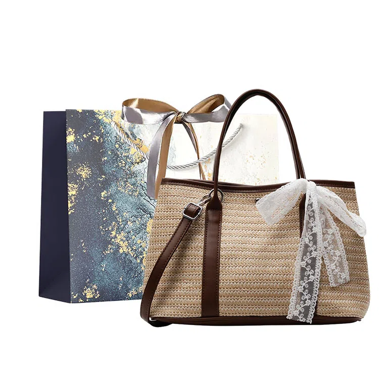 伊曼家 沙滩度假通勤百搭 草编 手提包 女款 卡其/彩色/米白