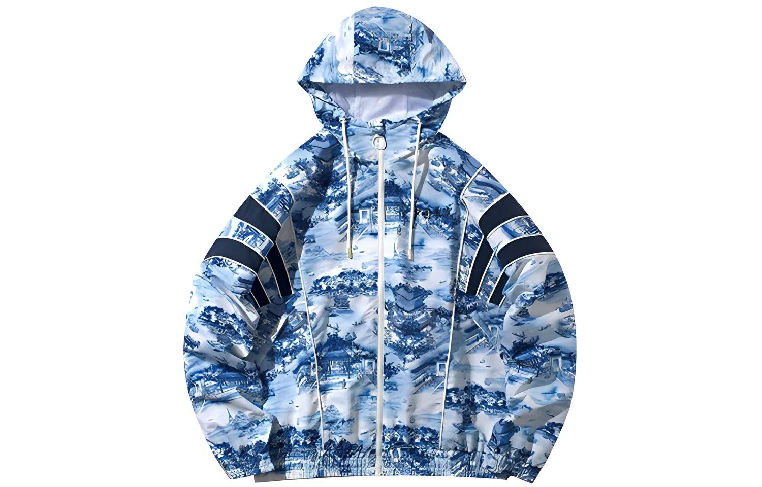 中国李宁 巴黎时装周 青花瓷印花时尚宽松运动夹克 男款 青花瓷印花