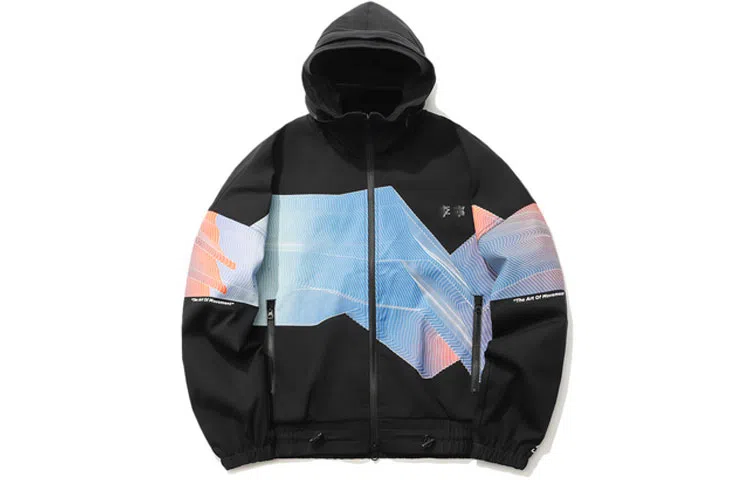 中国李宁 运动时尚系列 拼色可收纳连帽夹克外套 秋季 男款 黑色