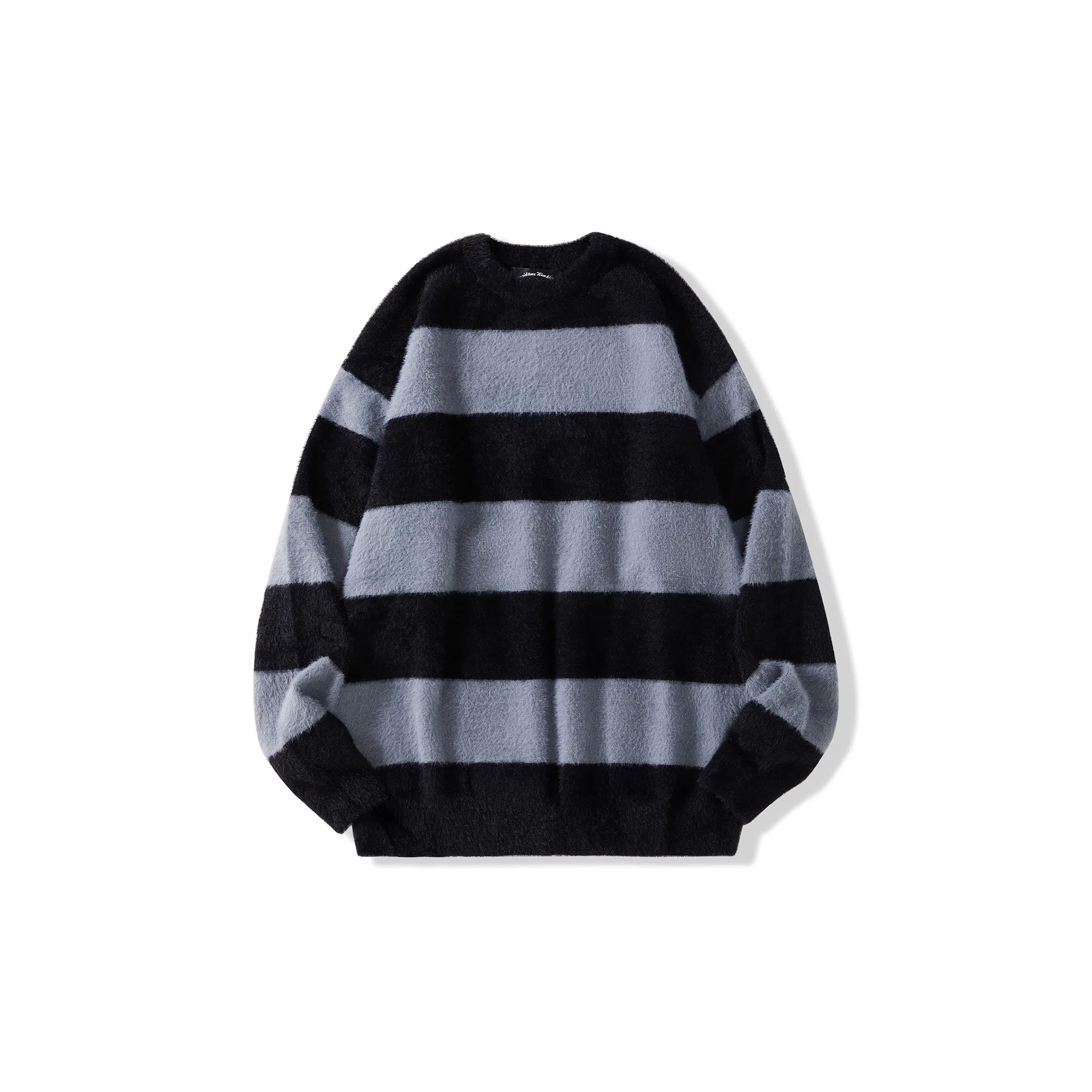 我是大卫 撞色条纹圆领套头宽松拼色基础款韩版针织衫 男女同款