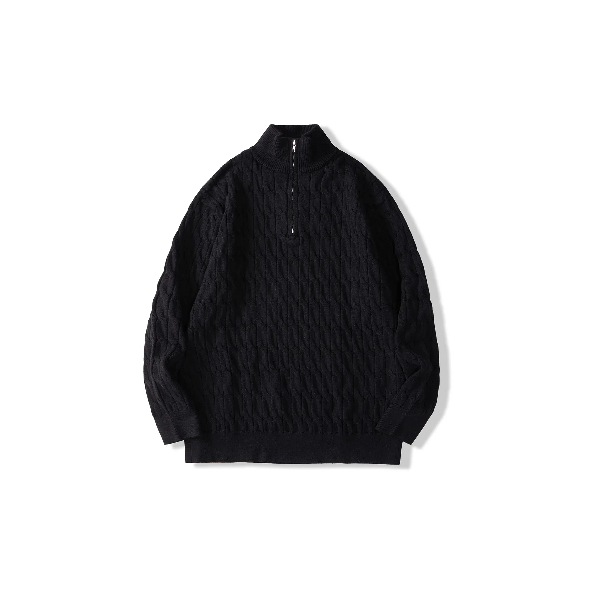 我是大卫 提花慵懒风菱格条纹半开襟立领半拉链针织衫 男女同款