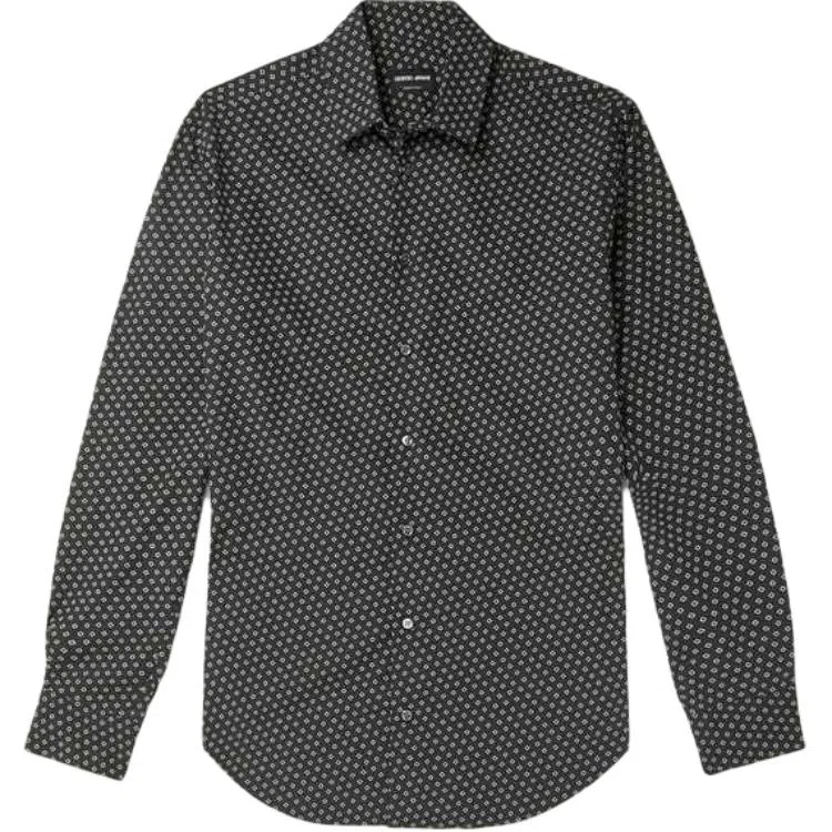 阿玛尼 印花棉质尖领衬衫 男款 海军蓝