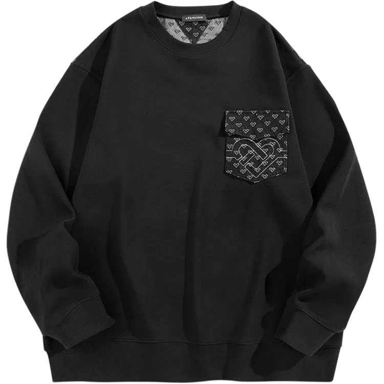 PEACEBIRD MEN Drawstring Crewneck Sweatshirt Black