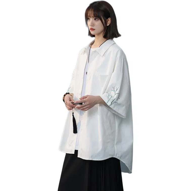 颂希尔 新中式宽松短袖衬衫 男女同款