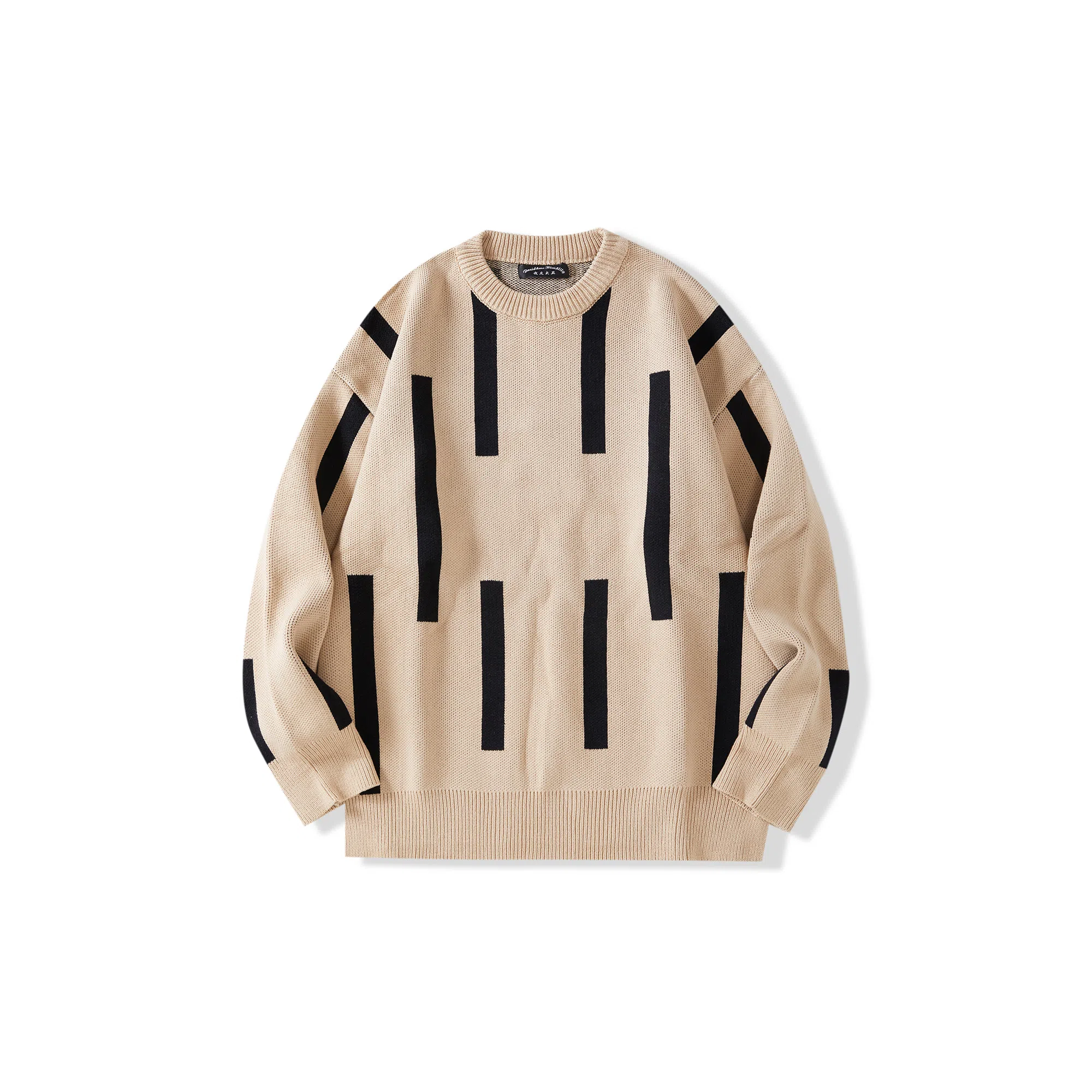 我是大卫 撞色拼接韩版几何图案百搭圆领套头针织衫 男款