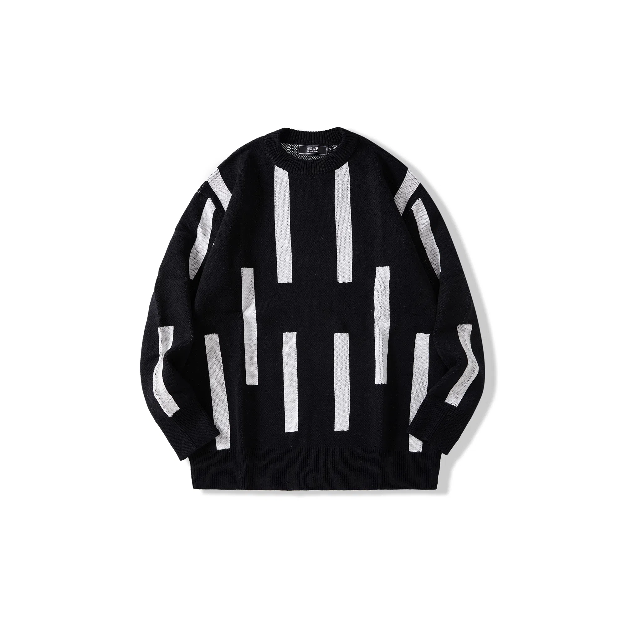 我是大卫 撞色拼接韩版几何图案百搭圆领套头针织衫 男款