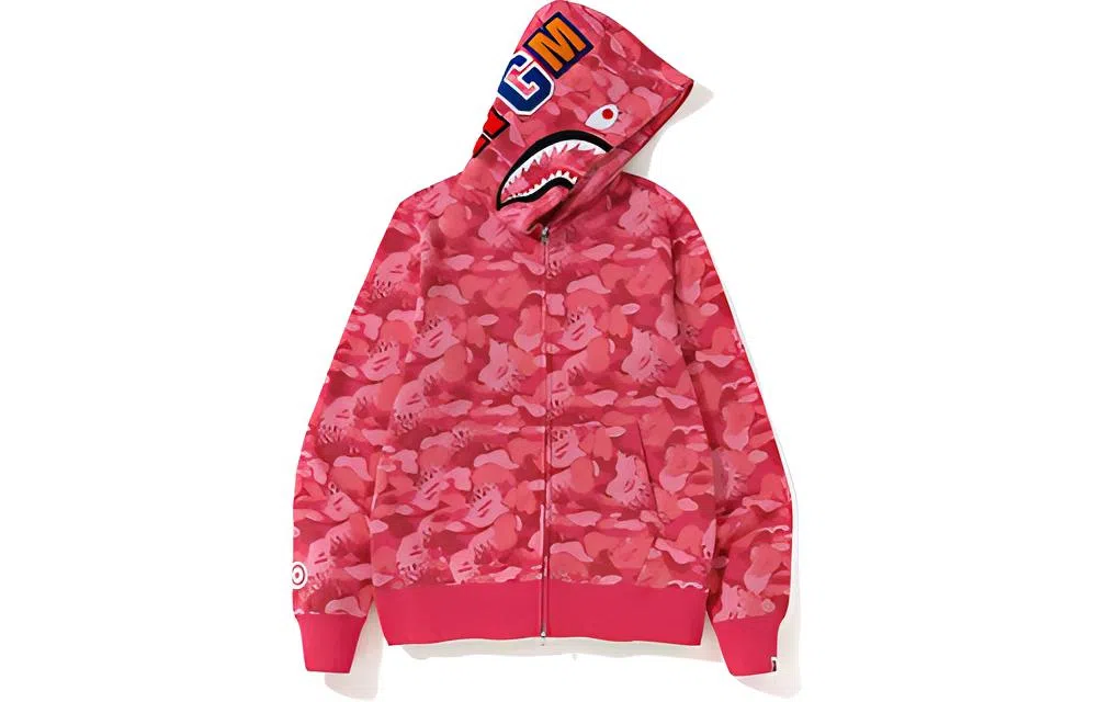 A BATHING APE Bape Flame Camo Zip Hoodie Pink