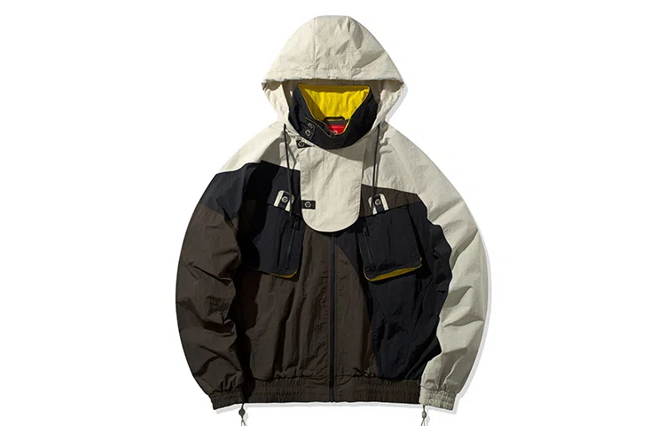 中国李宁 撞色拼接宽松夹克外套 情侣款 棕黑色