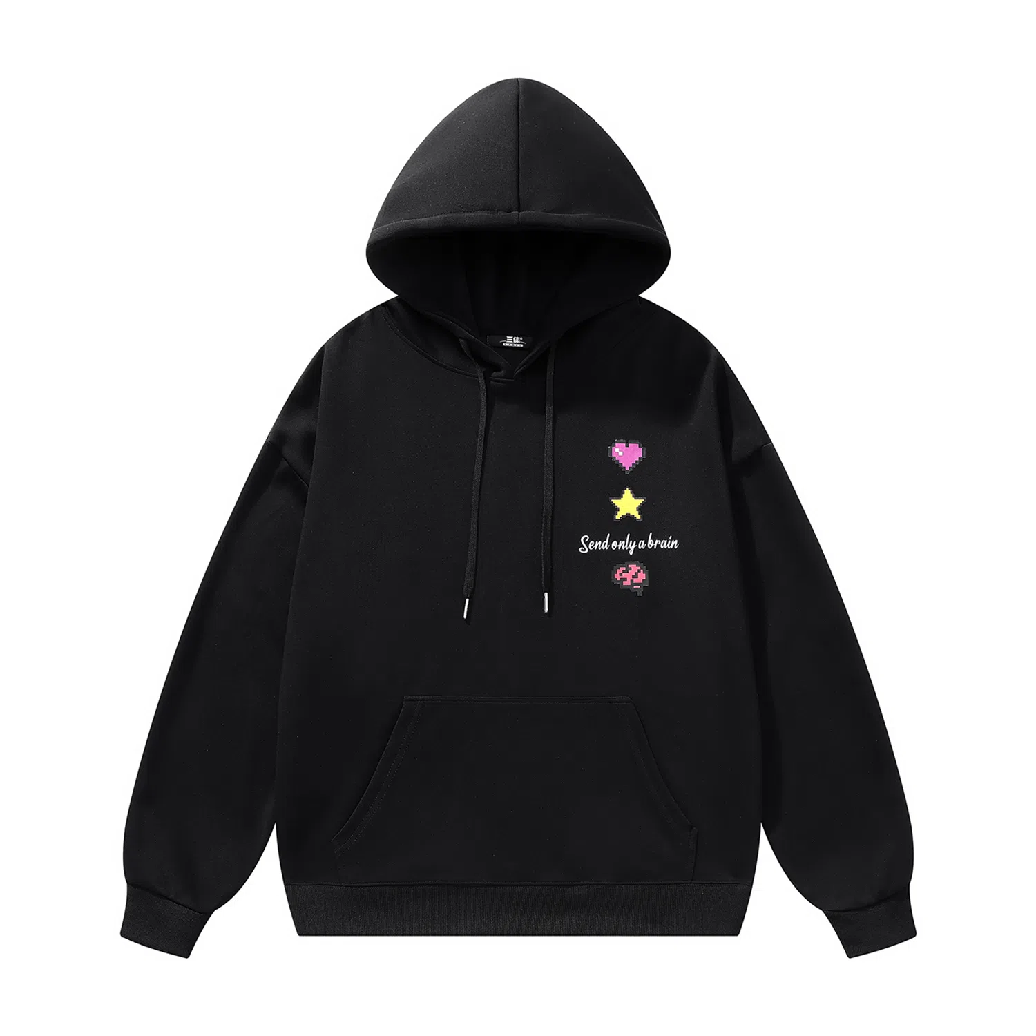 三体 美式复古简约基础款纯色字母印花休闲宽松高街潮牌街头嘻哈百搭连帽重磅卫衣 男女同款