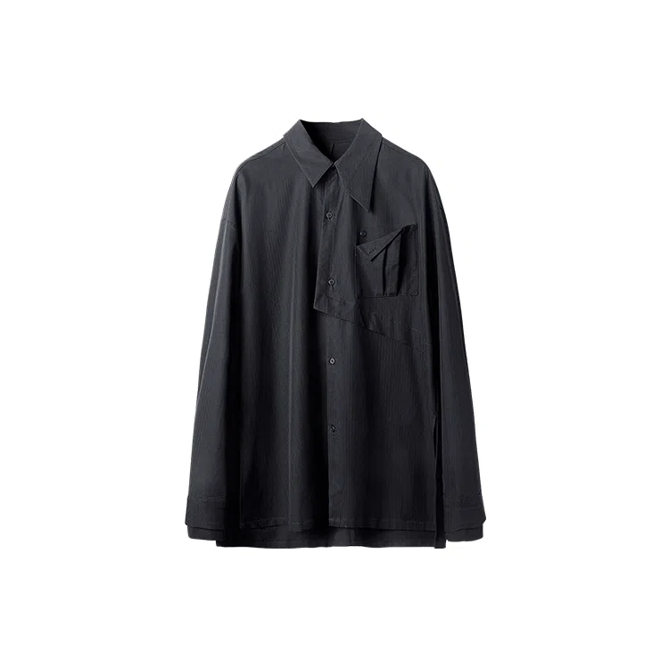 幻象者 原创设计条纹宽松中性风衬衣长袖衬衫 男女同款 黑色