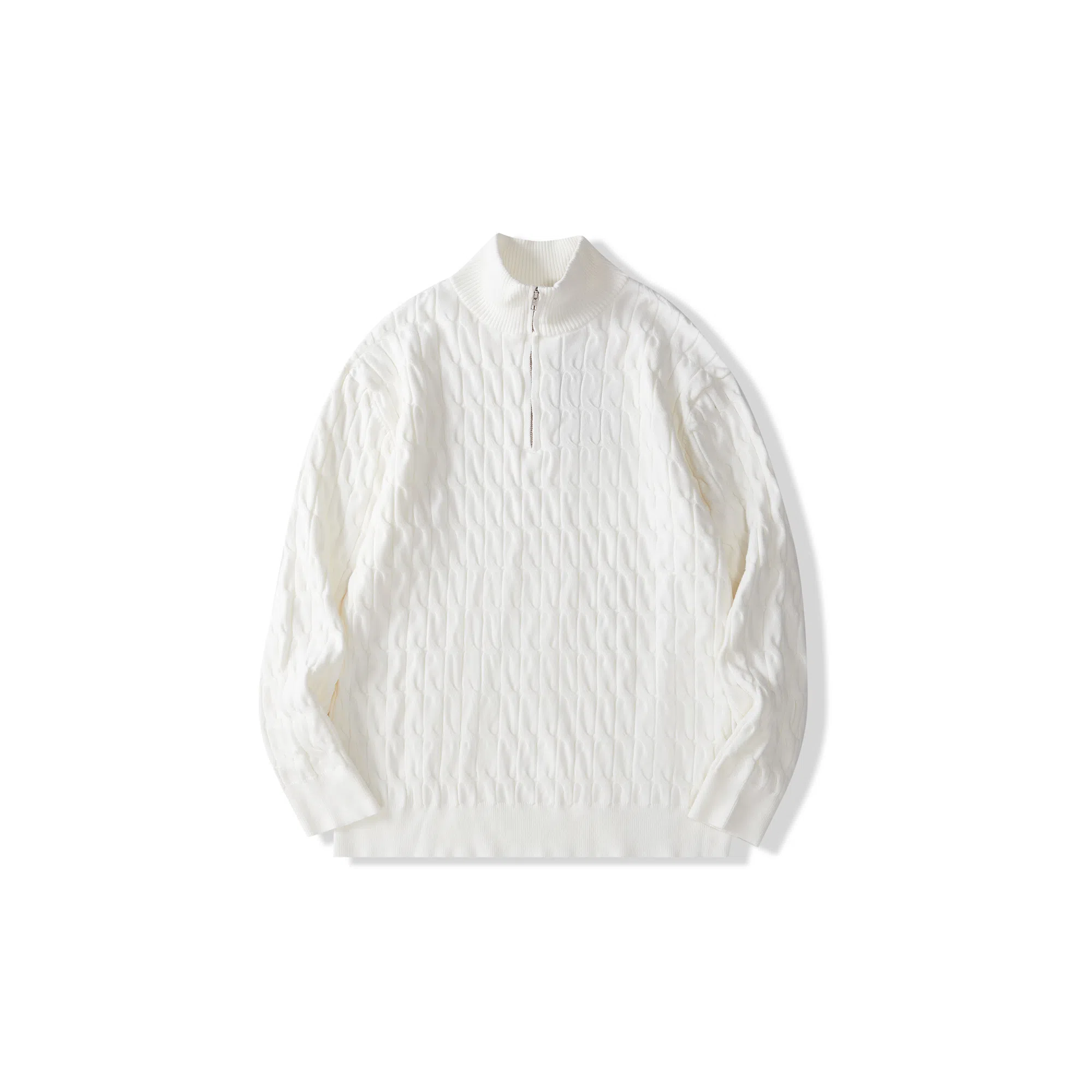 我是大卫 提花慵懒风菱格条纹半开襟立领半拉链针织衫 男女同款