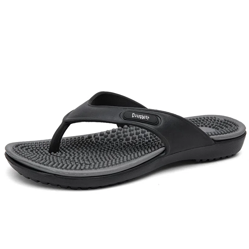 萌芽熊 港风时尚潮流设计感户外休闲沙滩简约舒适百搭按摩底居家轻便 橡胶底 防臭防磨防滑人字拖鞋 男款