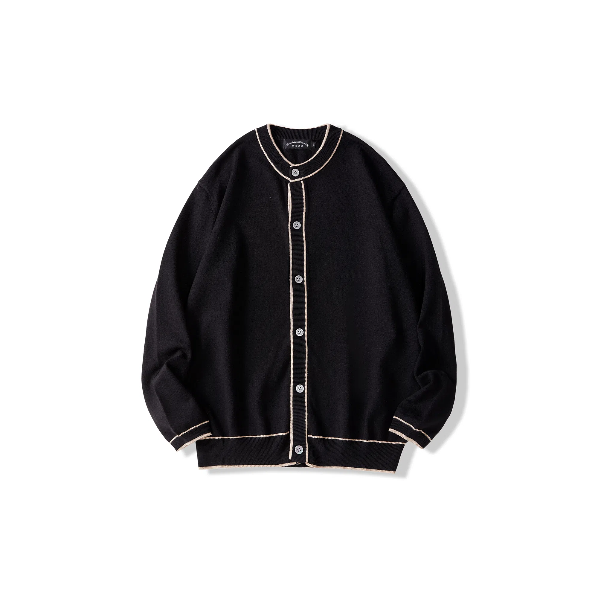 我是大卫 撞色复古不规则休闲单排扣开衫宽松针织衫 男女同款