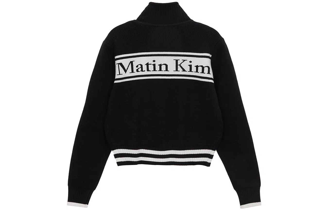 MATIN KIM Letter Zip Pocket Knit Sweater Black