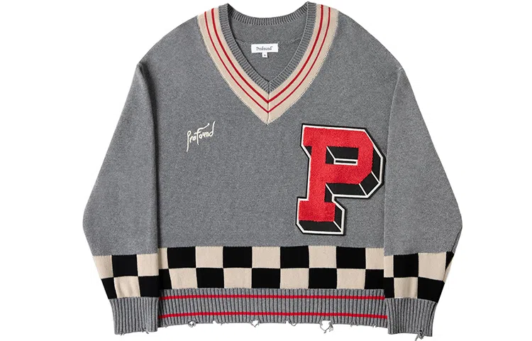 Profound V-Neck Knit Sweater Grey