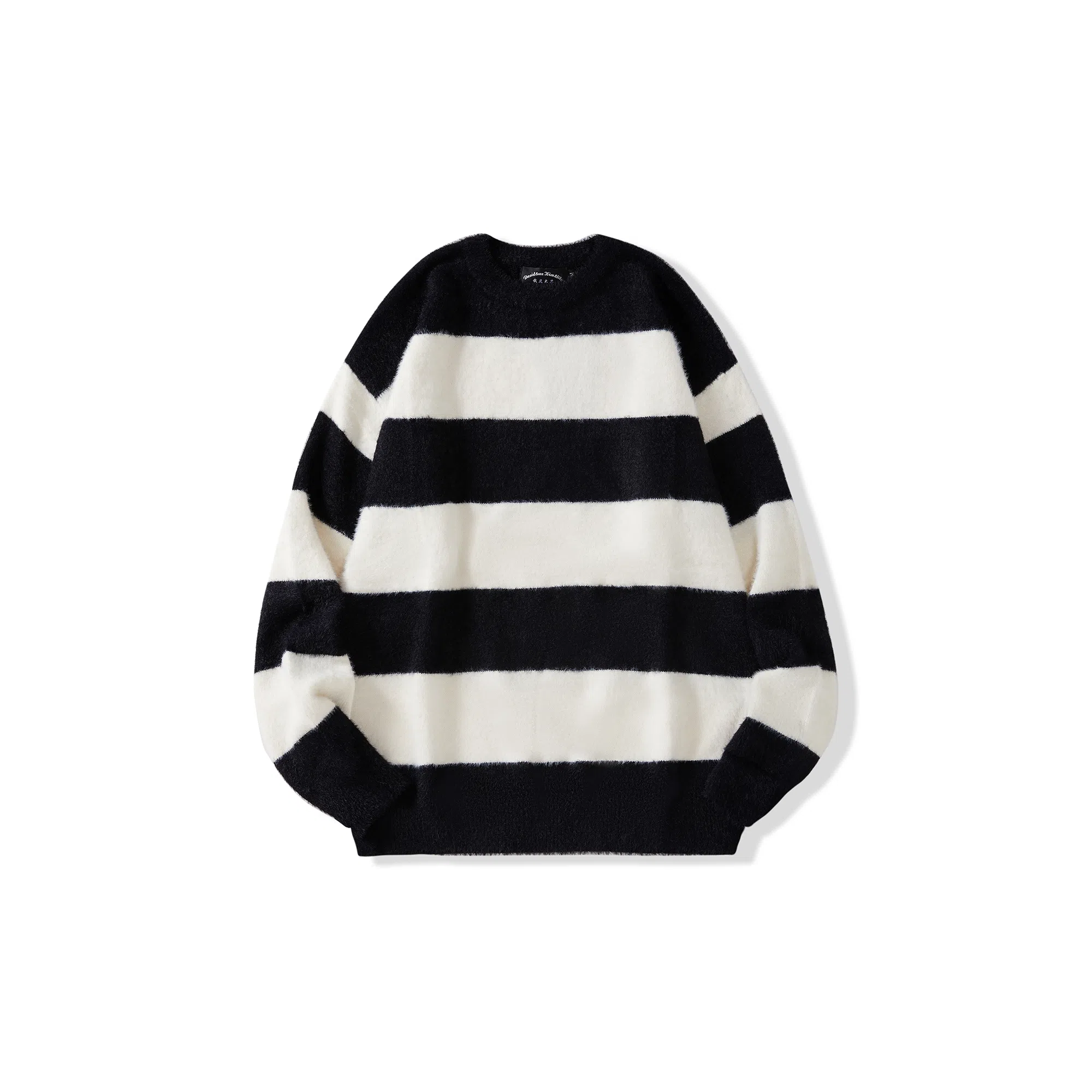 我是大卫 撞色条纹圆领套头宽松拼色基础款韩版针织衫 男女同款