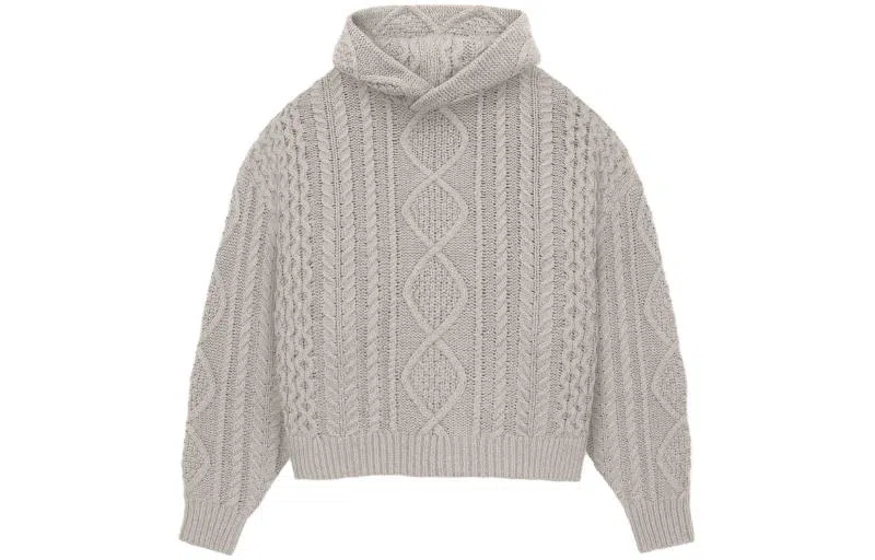 Fear of God Essentials FW23 Cable Knit Hoodie Silver Cloud