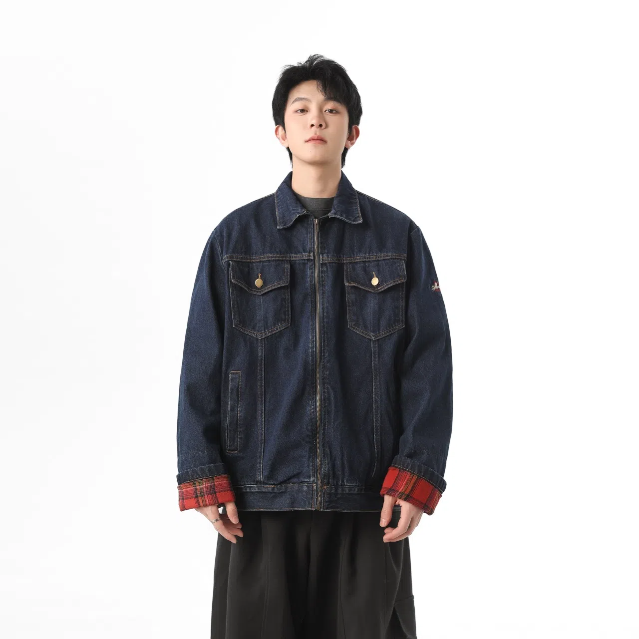 PANDA ADEVIL Retro Plaid Denim Jacket