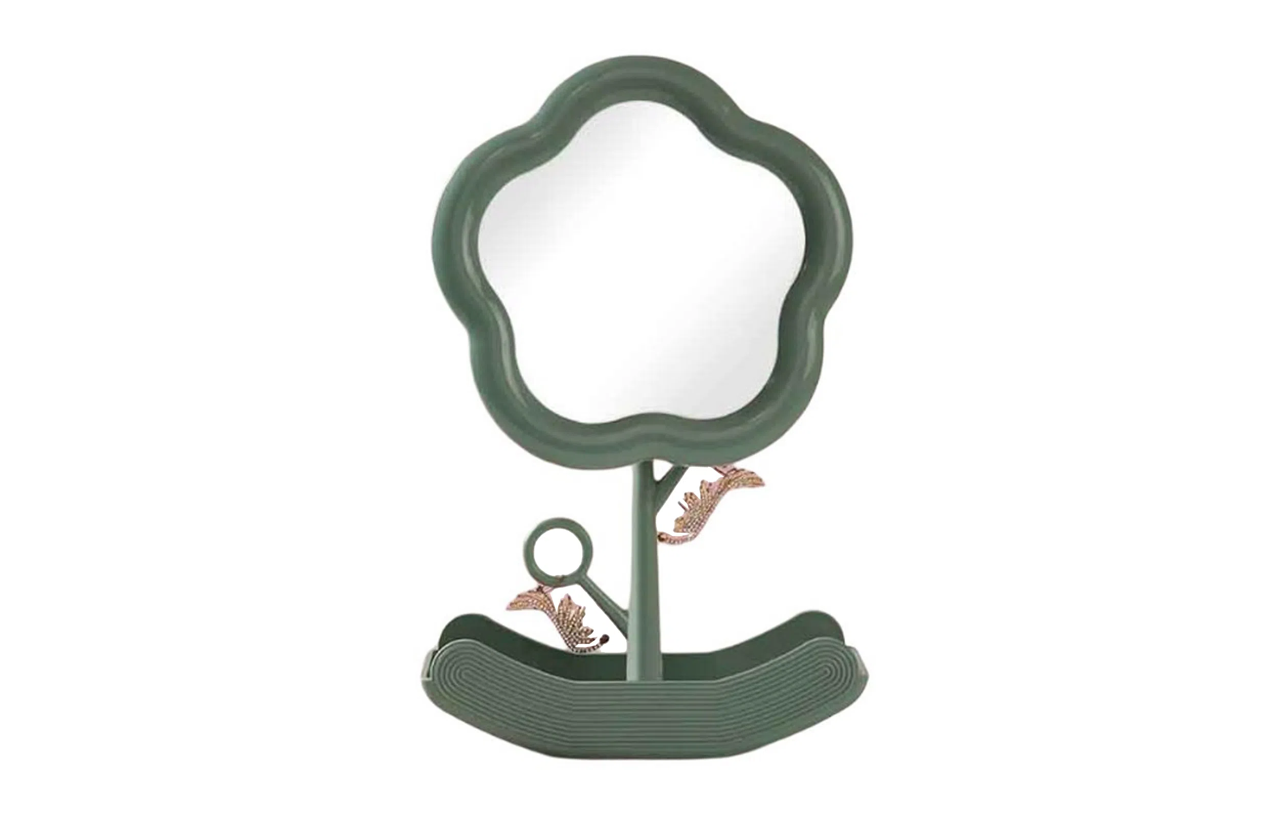 米甜兔 绿色花朵化妆镜 便捷