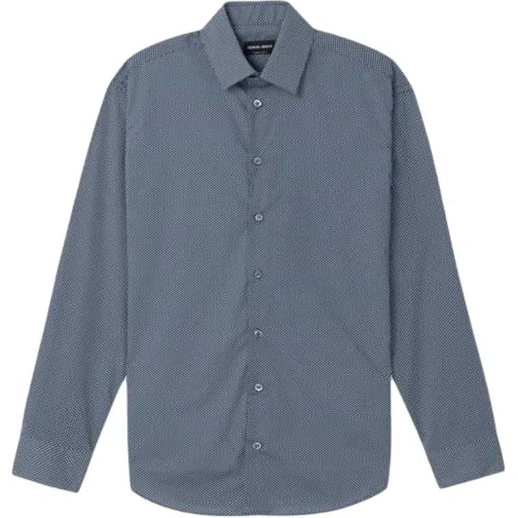 阿玛尼 几何图案印花尖领长袖衬衫 男款 深蓝色