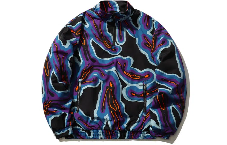 中国李宁 运动时尚系列 宽松长袖半拉链套头夹克 男款 黑色