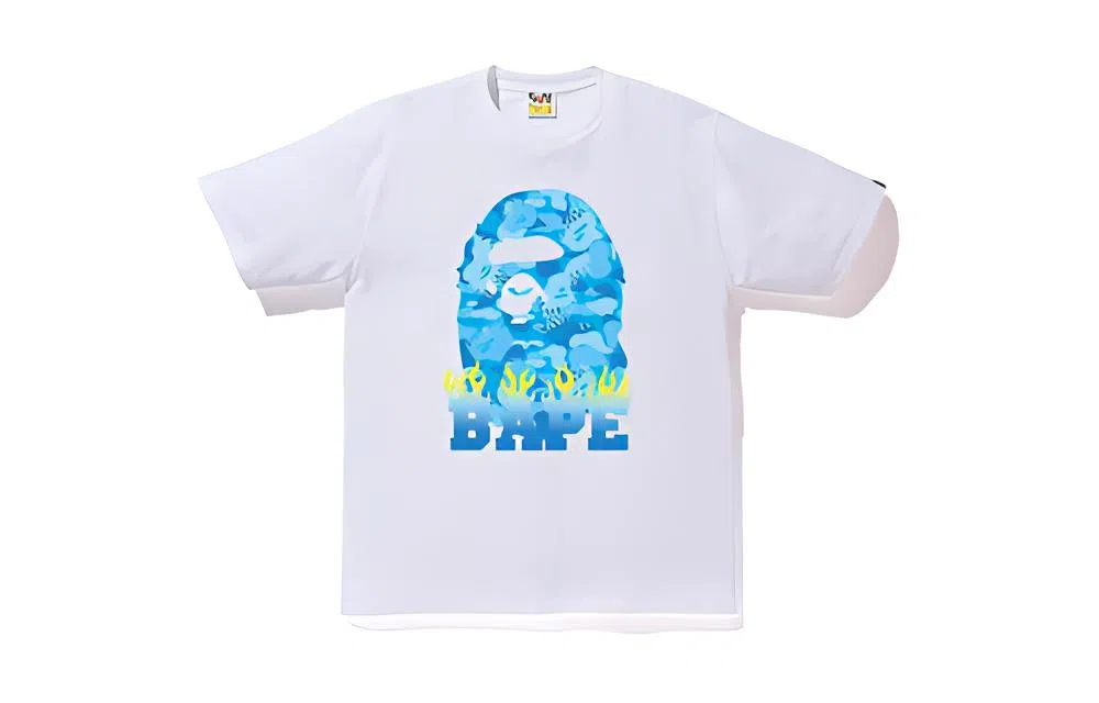 A BATHING APE FIRE CAMO BAPE FLAME TEE MENS T