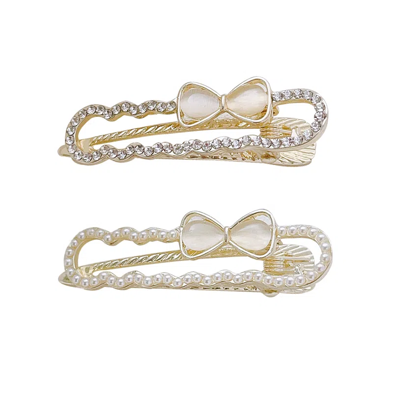 蒙妮 水钻珍珠蝴蝶结 合金 发夹 男女同款情侣款