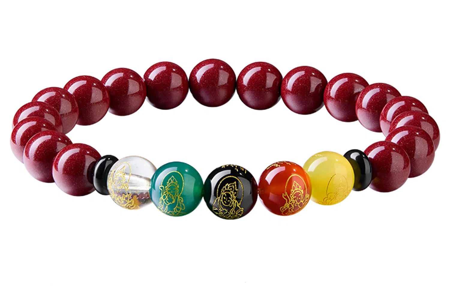 石头记 五路财神 水逆退散吉祥如意八方来财 招福串珠 时来运转珠 本命年红色转运配饰 礼盒款再造辰砂 朱砂 手串 女款