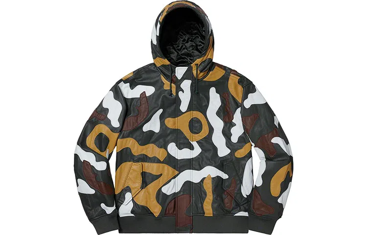 Supreme FW19 Camo Leather Hooded Jacket
