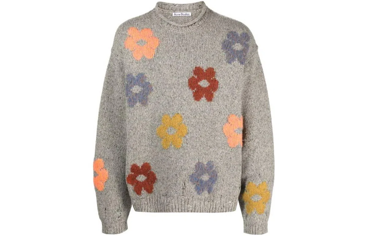 Acne Studios Floral Embroidered Crewneck Sweater Gray