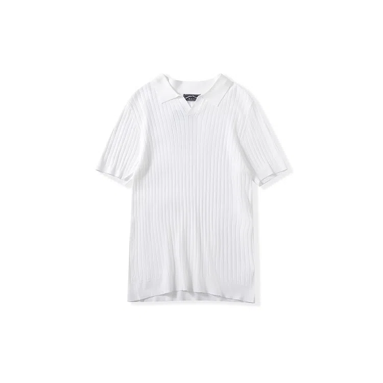 我是大卫 纯色翻领休闲百搭短袖针织衫 男女同款 白色