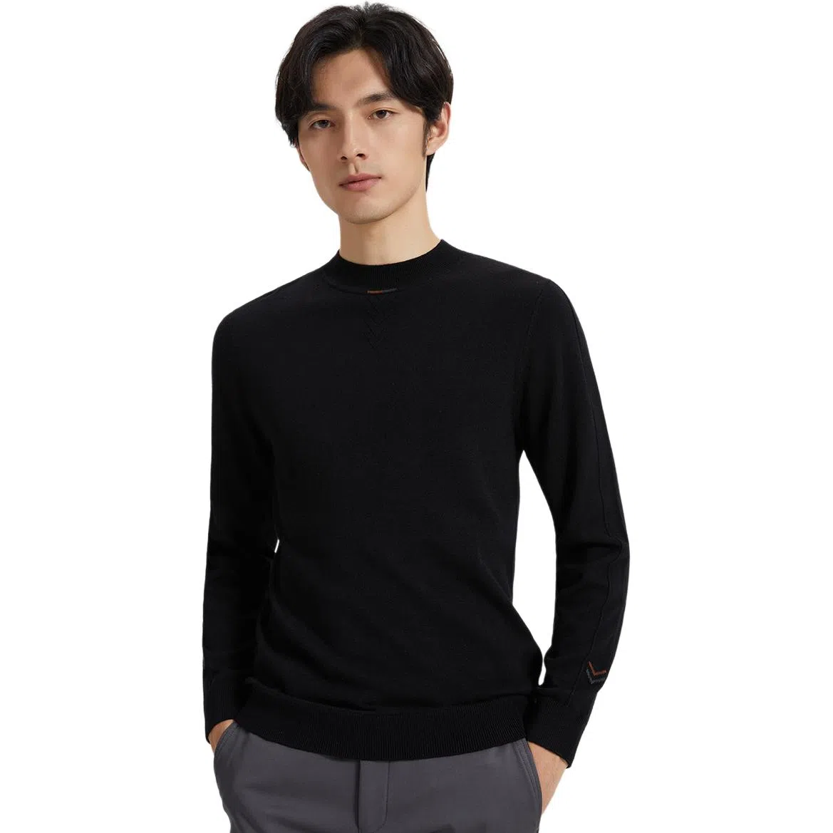 才子 纯色休闲修身针织衫 男款 黑色
