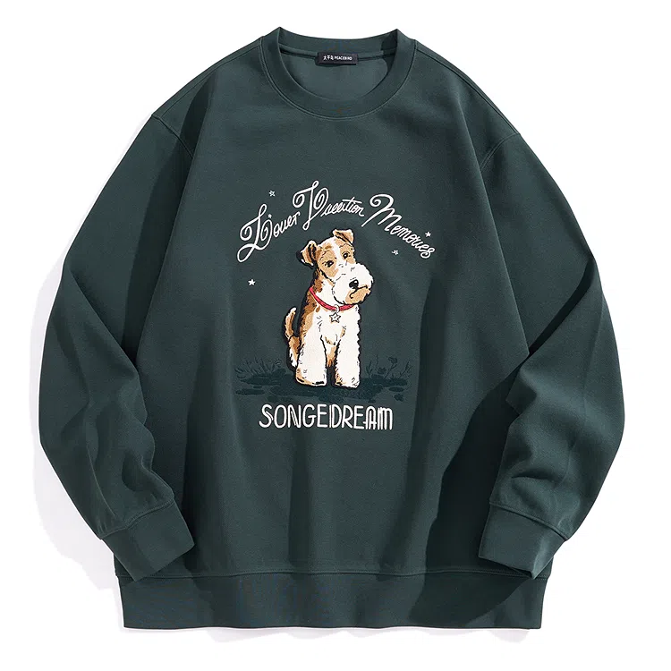 PEACEBIRD MEN Embroidered Crewneck Sweatshirt Dark Green