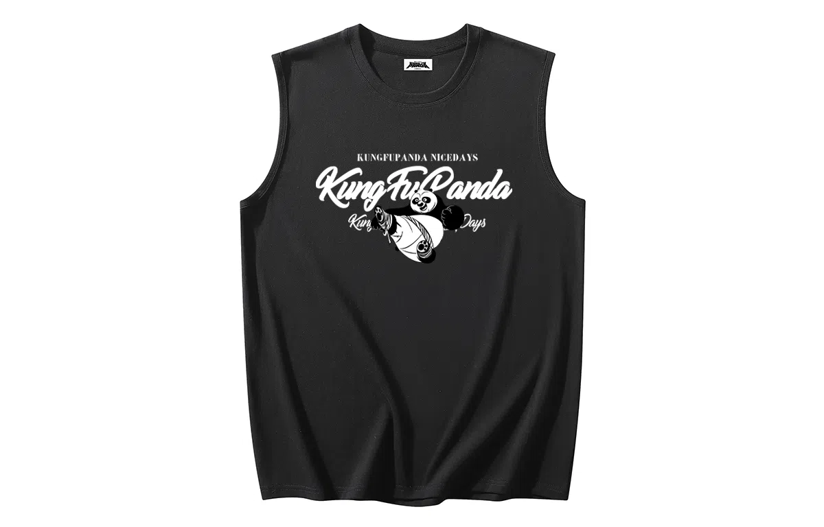 功夫熊猫 无性别主义嘻哈街头卡通字母印花宽松百搭舒适透气坎肩学院风纯棉无袖背心 男女同款