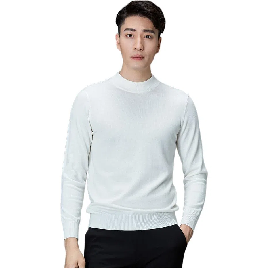 才子 含绵羊毛纯色圆领长袖针织衫 男款