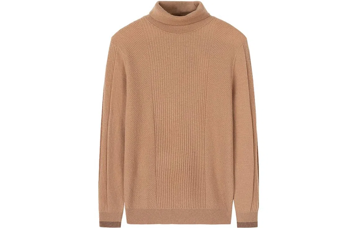 才子 男装纯羊毛高领套头竖纹提花内搭柔软打底毛衣 男款