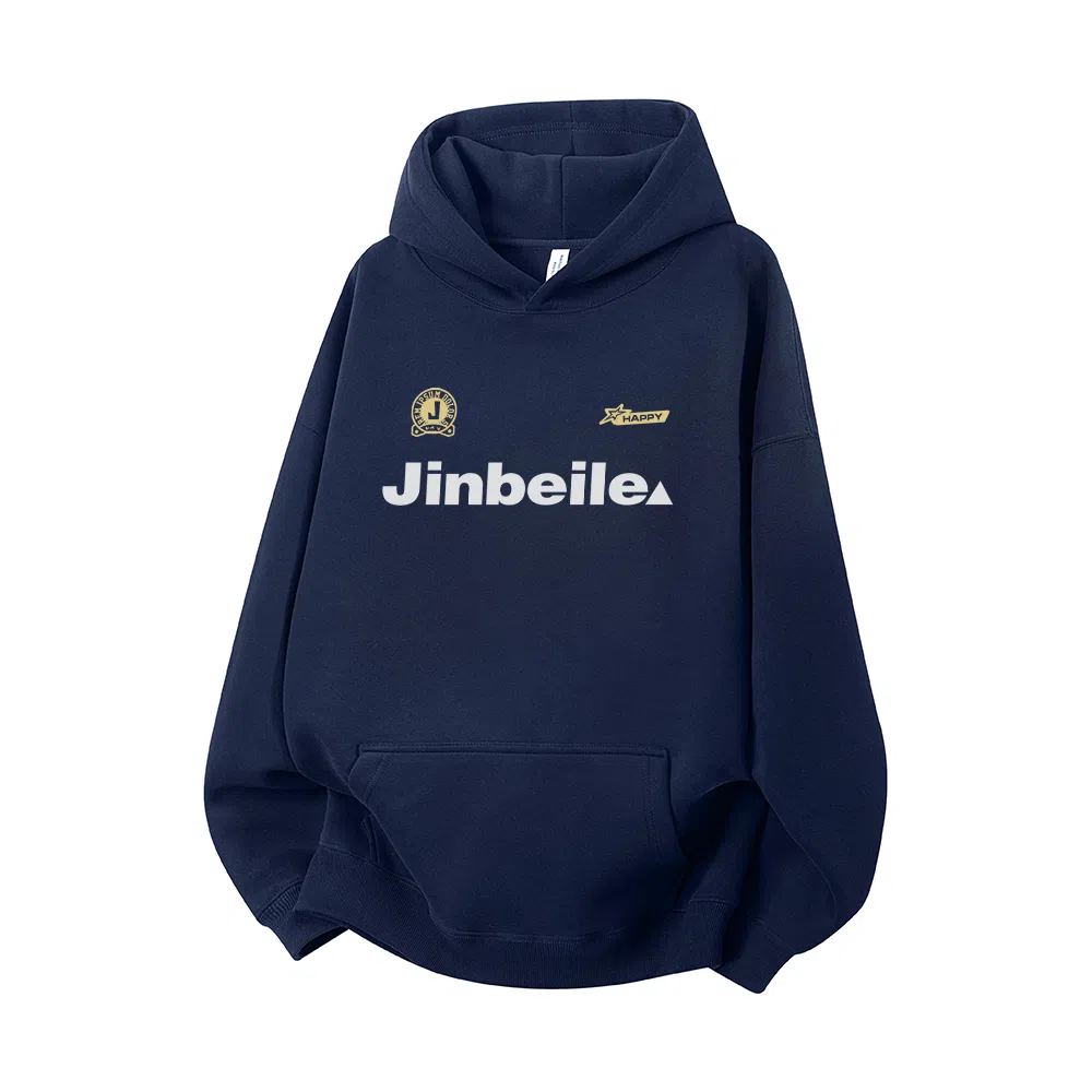 金贝勒 美式复古学院风字母印花潮流百搭重磅休闲宽松套头连帽卫衣 男女同款 黑色